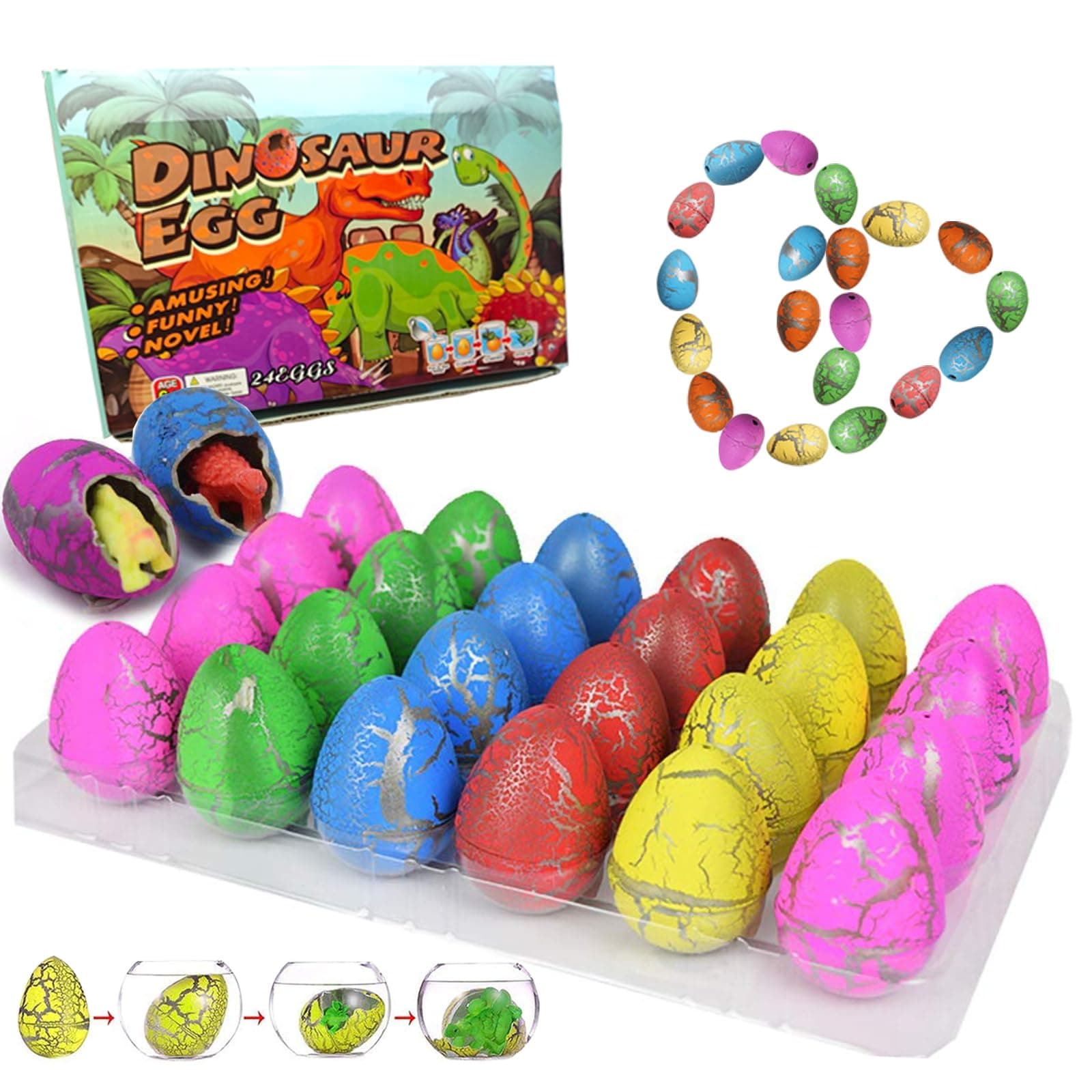 OceanWings 24 Pcs Dinosaur Easter Eggs that Hatch in Water, Hatching Dinosaur Eggs for Kids, Dinosaur Party Favors & Easter Basket Stuffers