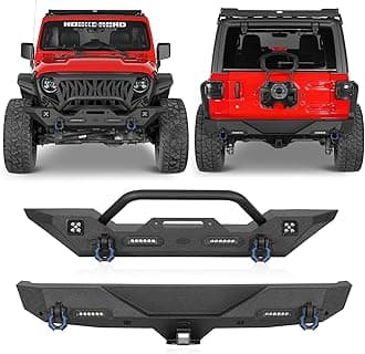 Hooke Road JL Front & Rear Bumper Combo for 2018-2026 Jeep Wrangler JL JLU Unlimited 2/4 Doors (Sturdy Matte Black Textured Steel)