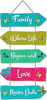 Artvibes Family Quotes Decorative Wall Art MDF Wooden Wall Hanger for Livingroom | Bedroom | Gift | Wall Hangings for Home Decoration | Modern Decor Items | Artworks Wall Hangings (WH_7306N), Set of 5