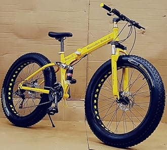 Unisex Folding Mountain Bike | 21-Speed Gear | Double Disc Brakes | Fat Magnesium Tires | Carbon Steel Frame | 26-Inch Yellow