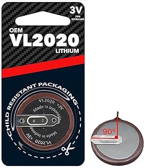 Replacement Key Fob Battery VL2020 90 Degree Pins Compatible with BMW 1 3 5 6 7 Series E90 E92 E93 Keyless Remote Start