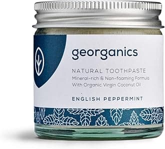 Georganics - Organic Mineral-Rich Teeth Whitening Toothpaste - Non-foaming Formula with Organic Virgin Coconut Oil - Vegan, SLS, Cruelty and Fluoride Free - English Peppermint - 60ml