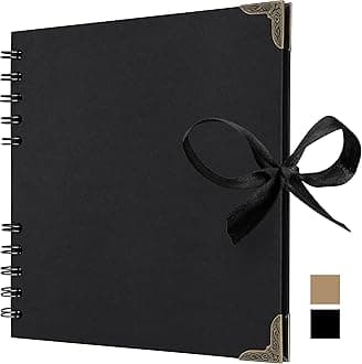 Bstorify Square Scrapbook Photo Albums 36 Pages (18 x 18 cm) Black Thick 250gsm Kraft Paper Scrap Book, Ribbon Closure - Ideal for Your Scrapbooking Albums, Art & Craft Projects (Black 18 x 18 Cm)