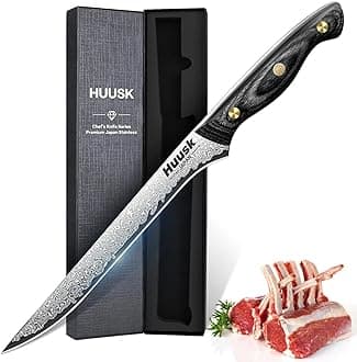 Huusk Damascus Boning Knife 8 inch, VG10 Brisket Trimming Knives for Meat Cutting, Flexible Fillet Knife, Butcher Knives, Kitchen Slicing Knives with Full Tang Handle, Christmas Gift for Men and Women