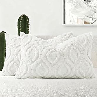 decorUhome Set of 2 Faux Fur Cushion Covers 30x50 cm, Decorative Soft Plush Fluffy Velvet Cushion Cover 12X20 Inch, Rectangle Boho Neutral Pillow Case for Sofa, Cream White