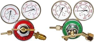 2 Piece Dual Welding Gas Gauges Oxygen (CGA-540) and Acetylene (CGA-510) Regulators Combo（Two-piece suit ）
