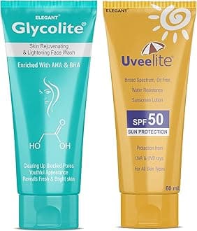 Glycolite Face Care Combo - Face wash and Sunscreen SPF 50 Lotion | Skin Lightening & Brightening | Protects From UVA & UVB Rays | For All Skin Type | Fairness Pack for Men and Women