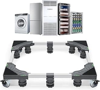 WBD WEIBIDA Upgraded Full-size Washing Machine Base Stand with 4 Locking Wheels & 10 Strong Feet, 24-31" Fridge Stand Adjustable Flat Dolly Cart Mobile Base for Washer, Dryer, Refrigerator, Furniture