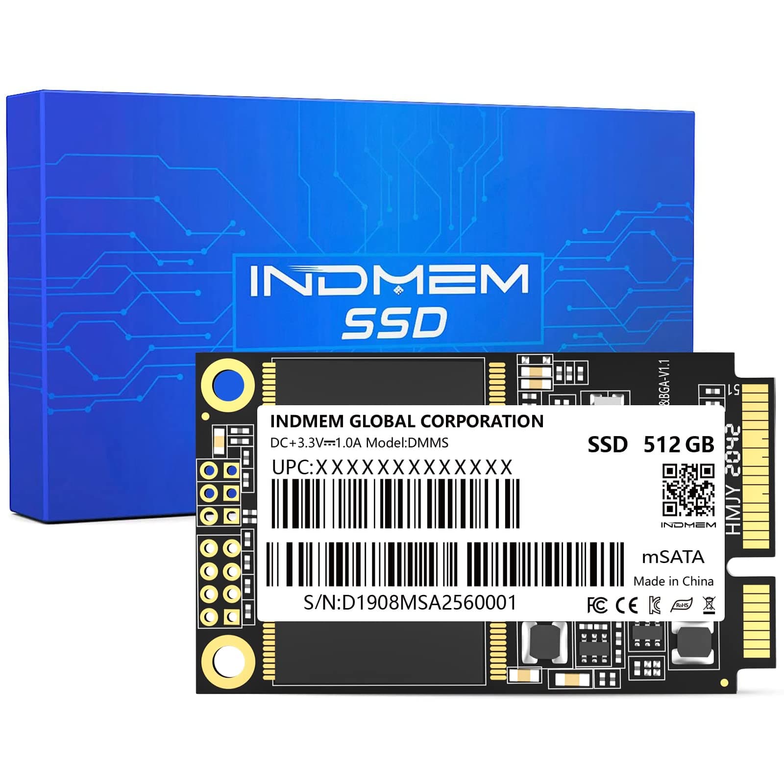 INDMEM DMMS mSATA SSD 512GB Internal Mini SATA III SSD 500GB Micro-SATA TLC 3D NAND Flash 512G