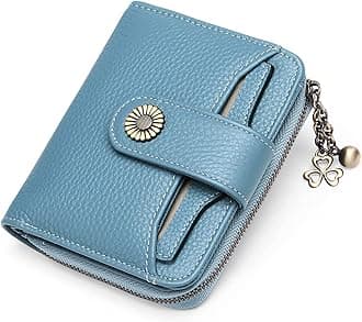 Women's RFID Blocking Wallet in Short Leather Coin Purse with 8 Compartments for Cards, 2 ID Window, Metal Pendant and 1 Zip Pocket, b01-dark purple, 12 cm x 10 cm x 3 cm, Minimalist