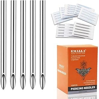 12G 100pcs Professional Piercing Needles - 316L Stainless Steel Jewelry Needles Hollow Design, Extra Sharp & Smooth for Cartilage & Navel Piercing