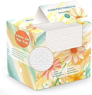 Disposable Face Towel, XL Unscented Facial Towelettes Soft Thick Absorbent, Lint-Free Biodegradable Makeup Remover Dry Wipes Clean Skin Care Washing Drying Camping Travel Essentials, 50 Ct