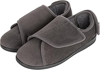 HomeTop Men's Corduroy Slippers Comfy Adjustable Hook and Loop Memory Foam Wide Indoor House Shoes for Diabetic Swollen Feet
