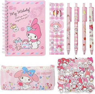 Me-lody School Supplies Set, Cute Stationery Supplies Set with Notebook, Pencil Pouch, Click Pens, Assorted Me-lody Cartooon Stickers, Girls School Gift Set Birthday Return Gifts, for Kid
