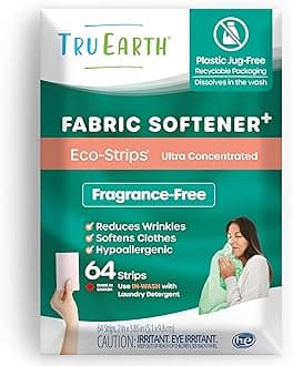 Tru Earth Fabric Softener Strips for Washing Machine, Alternative to Fabric Softener Liquid and Pods, Unscented Fragrance Free, Up to 128 Loads Per 64-Count