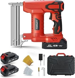 Cordless Nail Gun Battery Powered Brad Nailer, 2-in-1 Nail/Staple Gun, Electric Nail Gun,Brad Nailer Cordless, 2×2.0Ah Batteries,for Upholstery, Woodworking and Carpentry RED