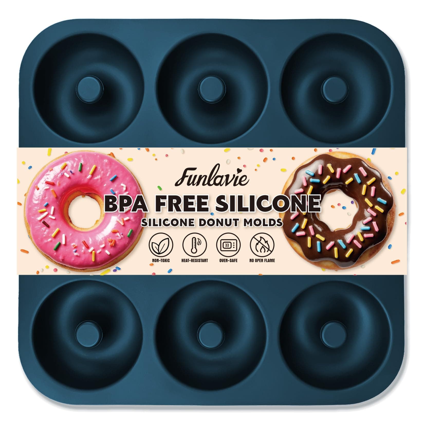 Large Silicone Donut Pan for Baking, 9 Cavity Non-Stick Food Grade Silicone Donut Molds, Doughnut Pan and Bagel Pans for Baking & Kitchen, BPA Free 11.2 x 11.1 Inches, Dishwasher Safe - Blue