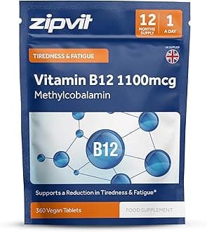 Vitamin B12 Tablets High Strength 1100mcg, 1 Year Supply, Pure Methylcobalamin, 360 Vegan Tablets, Reduces Tiredness, Supports Energy and Immunity, Eco Pouch
