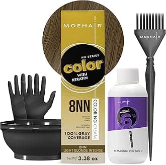 Hair Coloring Kit | 8NN Permanent Hair Color (Light Blonde Intense), 20 Volume Developer 6%, Coloring Brush, Gloves & Mixing Bowl | Keratin Infused Color | Gray Coverage | Adds Shines