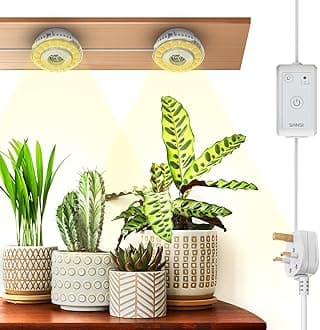 Dimmable Puck Grow Light for Indoor Plants, 150W Equivalent Full Spectrum LED Plant Lamp with Timer 4H/8H/12H, 4 Level Brightness, Ceramic Tech for Seedlings Flowers Succulents - White