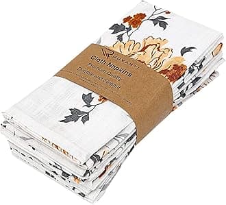 Ruvanti Cloth Napkins set of 12 cotton 100%, 20x20 Inches Napkins Cloth Washable, Soft, Absorbent. Cotton Napkins for Fall, Halloween, Thanksgiving Parties, Wedding, Dinner Napkins Cloth - Grey Floral