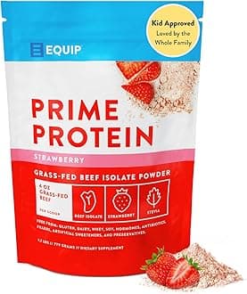 Equip Foods Prime Protein - Grass-Fed Beef Protein Powder Isolate -Paleo and Keto Friendly, Gluten Free Carnivore Protein Powder - Strawberry, 1.7 Pounds - Helps Build and Repair Tissue