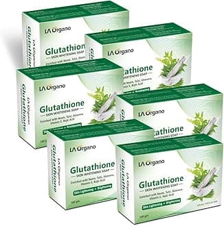 LA Organo Glutathione Neem & Tulsi Skin Whitening Soap for Skin Lightening & Brightening, Dark Spot and Dead Skin Cell Removal, Fairness Soap - All Skin Type (Pack of 6)