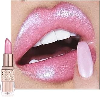 Shimmers Pearl Lipstick, Glitter Metallic Pink Lip Balm for Women, Silky Smooth Full-Coverage Longlasting Pearlescent Tinted Lipsticks