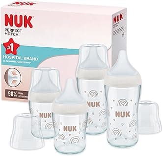 Perfect Match Glass Baby Bottle Set | From 3 Months | Adapts to Baby | Temperature Control | Anti-Colic | 120ml and 230ml | BPA Free | Silicone Teat | Rainbow | Pack of 4