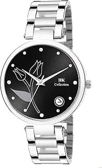IIK COLLECTION Watches for Women Round Studded Dial |Analogue Quartz Movemnet Ladies Watch|Long Battery Life|Stainless Steel Adjustable Bracelet Chain Strap|Double Lock Clasp Safety Watches for Girls