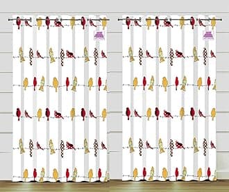 DECOMIZER Birds Printed Kids Curtains for Kids Room, Nursery, Bedroom Playroom (2 Panels, 4x7 Feet) Cute Curtain for Kids Room, Kids Curtain, Printed Curtain, Door Curtain