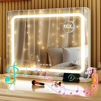 Saimeihome Hollywood Vanity Mirror with Lights, Bluetooth Vanity Mirror with 17 Dimmable Lights 3 Color Modes, USB Charging, Touch Control Vanity Mirror, Tabletop & Wall Mount for Bedroom 80x62cm