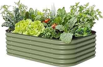 Raised Garden Bed Kits, 17" Tall 6 in 1 Modular Metal Raised Planter Bed for Vegetables Flowers Patio Ground Planter Box-Olive Green