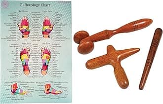 Traditional Wooden Massage Reflexology Professional toolsets with accupreasure Charts (F 3SET, 1, Count)