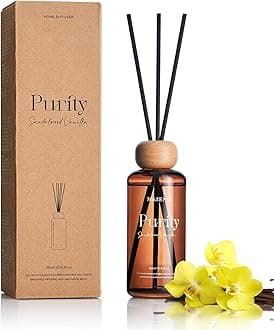 M&SENSE Reed Diffuser Set, Sandalwood Vanilla Scented 6.3 fl oz Natural Essential Oil Diffusers with Sticks, Non-Toxic Organic Air Freshener, Long-Lasting Fragrance Oils for Bedroom Gifts for Women