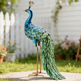 chisheen Outdoor Solar Peacock Statue Garden Decor for Outside Metal Yard Art Outdoor Decoration for Lawn Backyard Party Wedding Mother's Day Gardening Gifts for Women