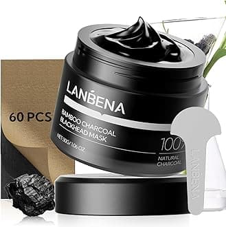 LANBENA Blackhead Remover, Bamboo Charcoal Blackhead Mask Deep Cleansing Peel off Mask & 60Pcs Nose StripsBlack Heads Remover from Face