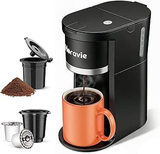 Small Single Serve Coffee Maker, Fast Brew One Cup Coffee Machine for K Cup and Grounds, 6 to 12 oz. Brew Sizes, Pod Coffee Maker with Descaling Reminder and Viewing Tank, Black
