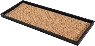 Anji Mountain Heavy Duty Waterproof Rubber Shoe Storage Mat Organizer/Boot Storage Tray Multi Use For Entryway with Coir, Tan Insert , Fits 3 Pair (34.5" Wide)