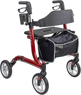 Rollator Walkers for Seniors- Rollator Walker 8" TPU Wheels- with Cup Holder Easy Folding Senior Walker with Backrest- Lightweight Mobility Walking Aid for Adult Elderly, Aluminum Frame, Red