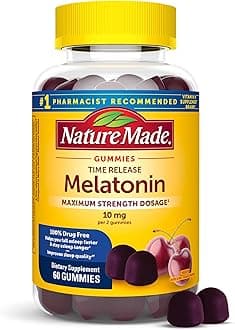 Nature Made Time Release Melatonin Gummies 10mg per Serving, Maximum Strength Dosage Sleep Aid for Adults, 100% Drug Free, 60 Gummies, 30 Day Supply