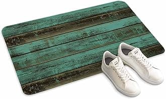 Vandarllin Farmhouse Rustic Old Barn Wood Doormats Indoor/Outdoor Home Decor Welcome Mat Kitchen Area Rug Carpet - 24 x 36 Inch-Teal Green
