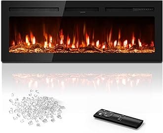 Manastin 50 inch Electric Fireplace in-Wall Recessed and Wall Mounted with Remote Control, 1500/750W Fireplace Heater (60-99°F Thermostat) with 12 Adjustable Color, Timer, Log and Crystal