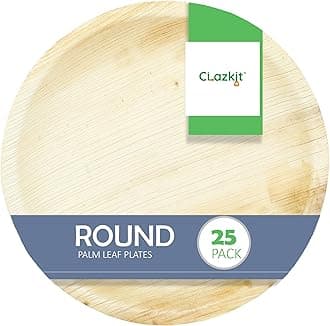 Clazkit 10 inch, (25) Pack Areca Deep Round Palm Leaf Plates | Disposable Eco-Friendly Biodegradable Like Bamboo Wood Plates | Party, Wedding, Event Plates
