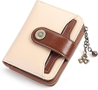 SENDEFN Purses for Women Genuine Leather Small Bifold Compact Womens Wallet with RFID Protection, Beige, S, Modern