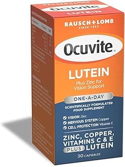 Ocuvite Lutein Supplement, by Bausch + Lomb, Lutein with Zinc, Copper, Vitamin C and E, One Capsule per Day