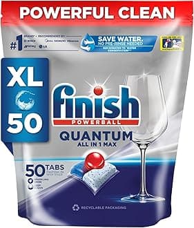 50 Tablets, Powerball Quantum All in 1 Max Dishwasher Tablets |Best ever Clean & Shine | World's #1 Recommended Dishwashing Brand (520g)