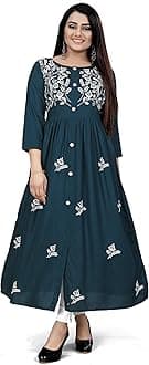 Women's Rayon Flared Embroidery Kurti Under 599 Designer Attractive Look Women's Kurta