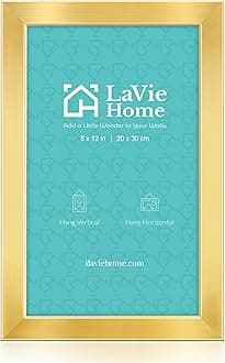 LaVie Home 8x12 Picture Frame, 8 x 12 Wood Poster Frame with High Definition Plexiglass, Horizontal or Vertical Wall Gallery Poster Frames Suitable for Document Poster Picture, Gold 1pc