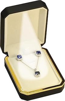 The Jewellery Pak LED Black Necklace Pendant Box for Engagement, Wedding…Luxury Octagonal Design with Gold Trim LED Necklace Earrings Sets Jewelry Gift Holder Box with Light for Men for Women